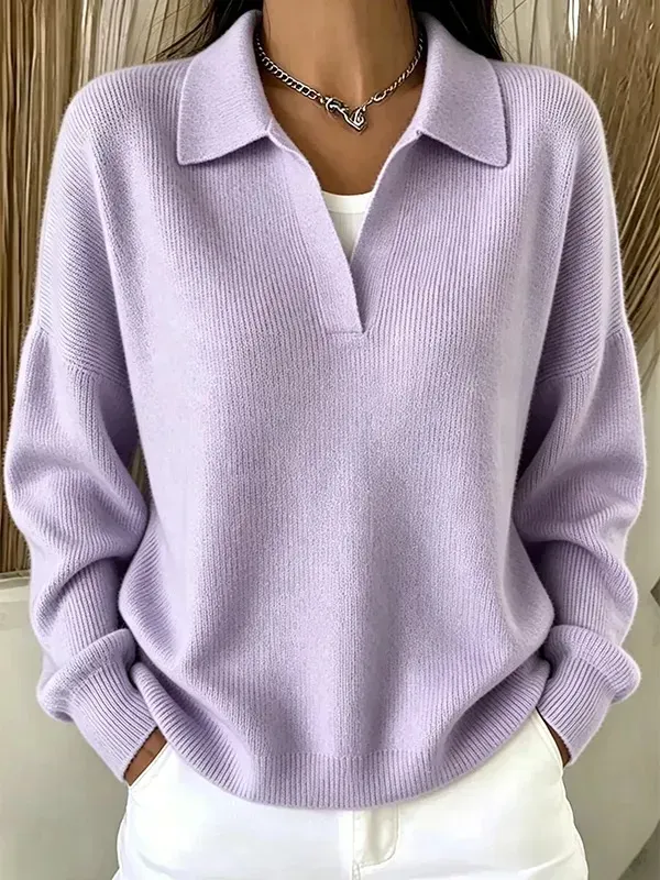Women‘s Ribbed Knit Polo Sweater â Soft Relaxed Fit for Everyday Wear s