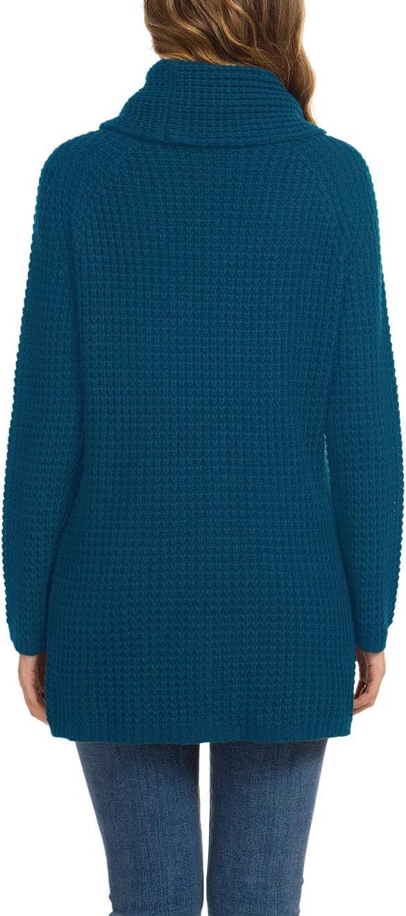 Women's Chunky Turtleneck Long Sleeve Asymmetric Hem Loose Knit Pullover Sweaters