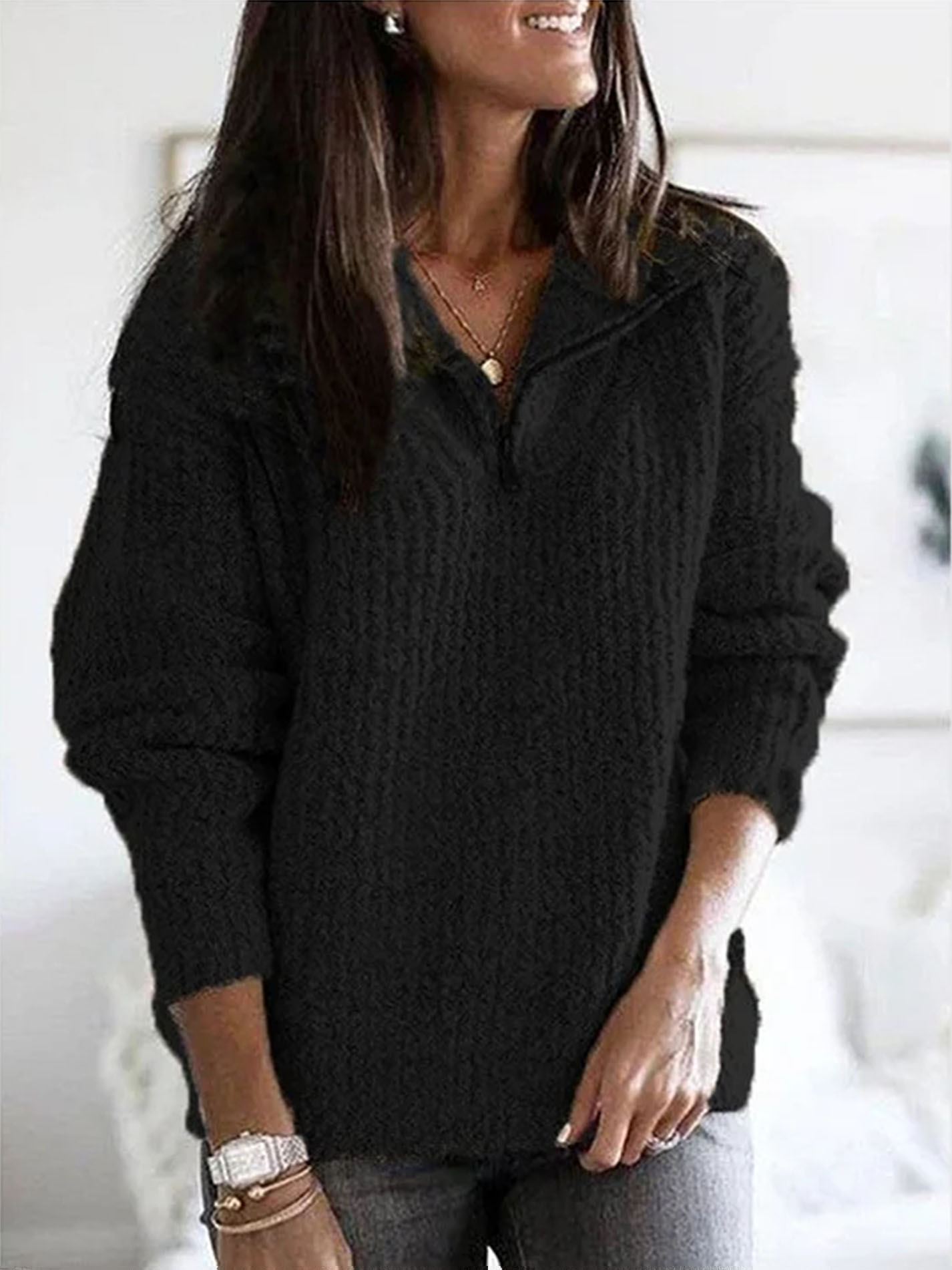 Ribbed Half Zip Sweater For Women