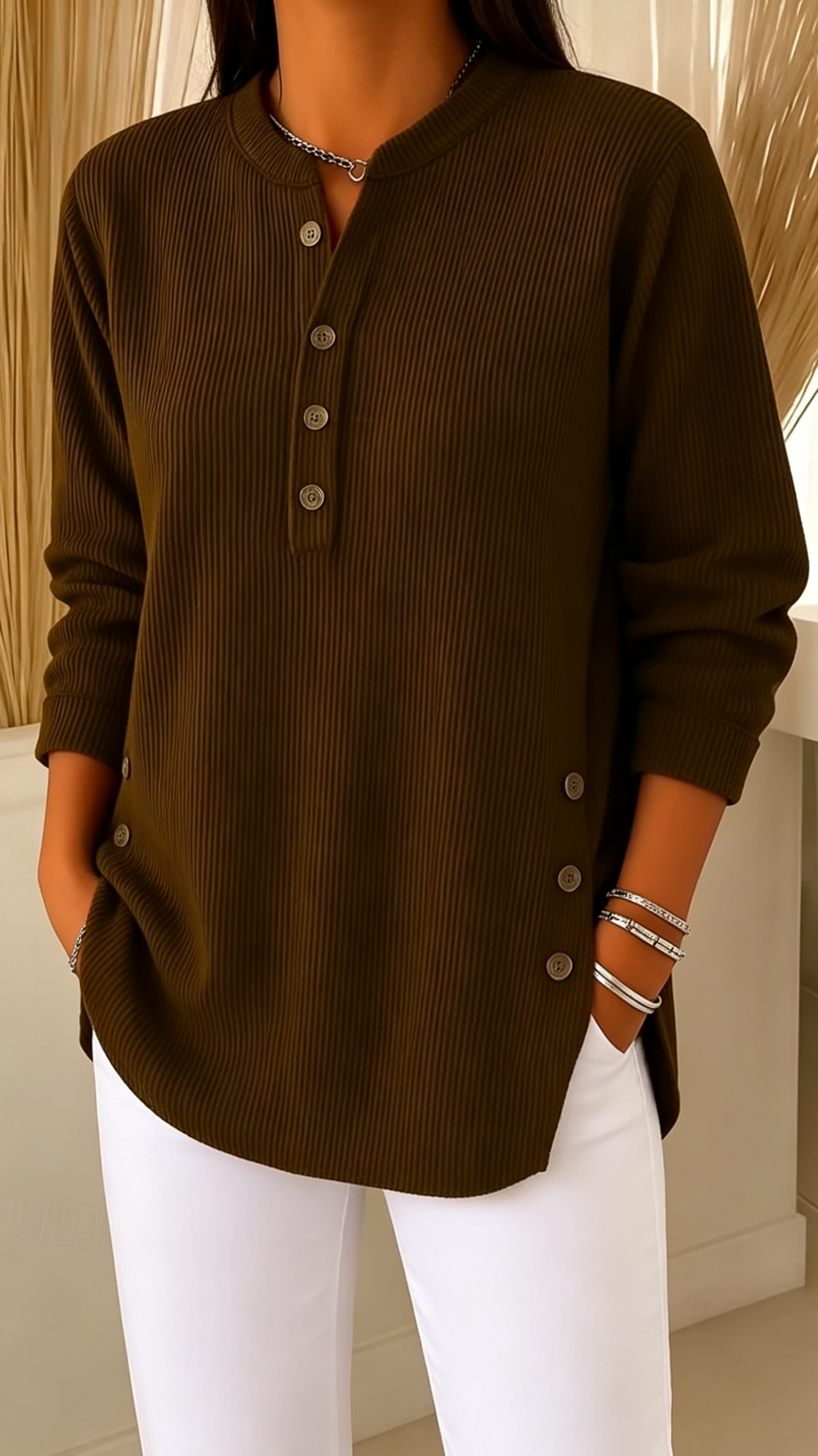 Women's Shirt Solid Color Vintage Tropical Stylish Long Sleeve