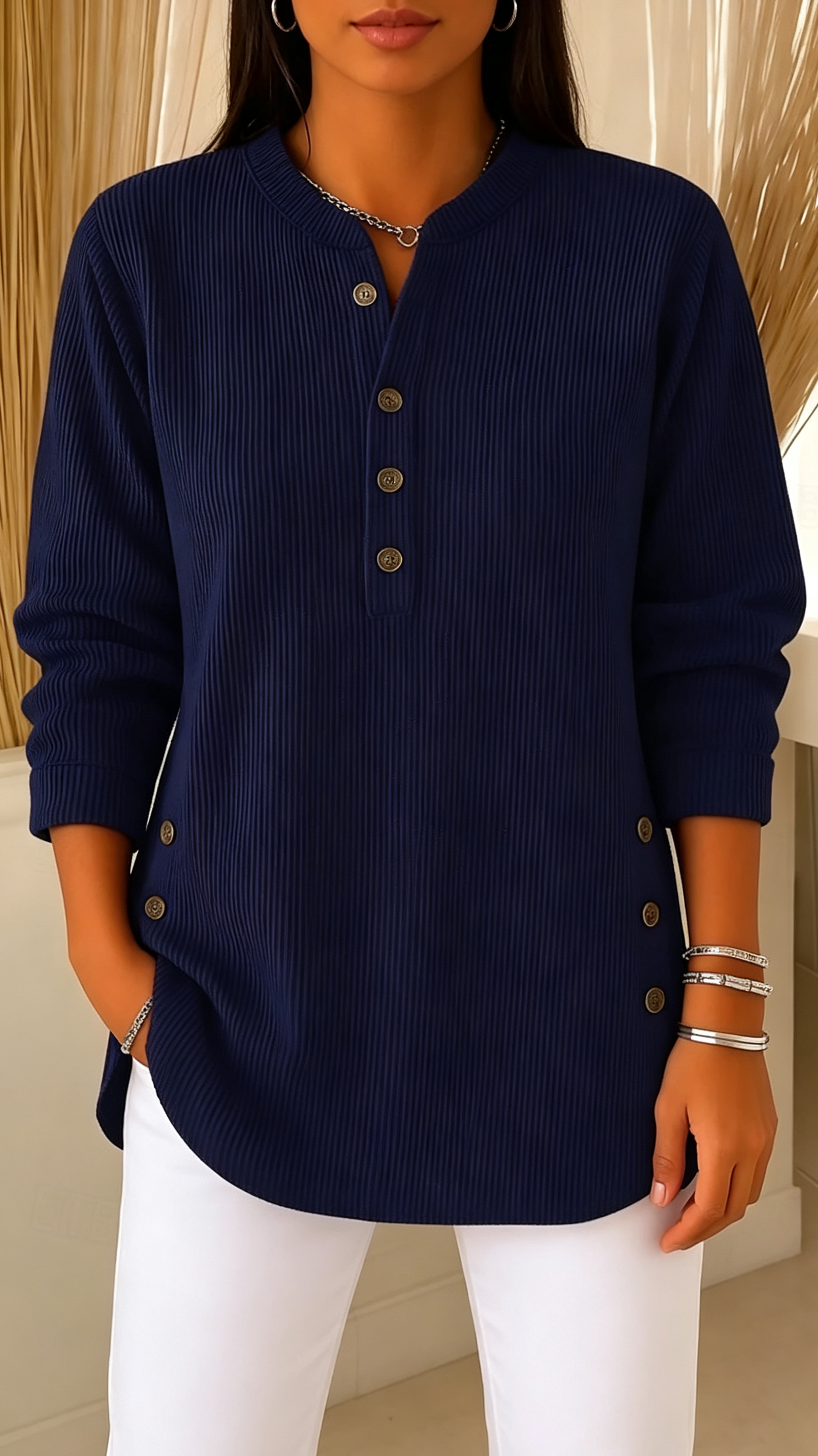 Women's Shirt Solid Color Vintage Tropical Stylish Long Sleeve