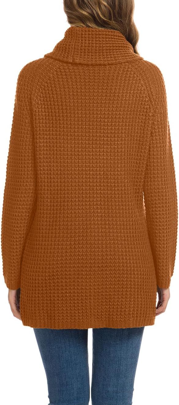 Women's Chunky Turtleneck Long Sleeve Asymmetric Hem Loose Knit Pullover Sweaters