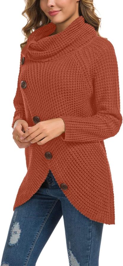 Women's Chunky Turtleneck Long Sleeve Asymmetric Hem Loose Knit Pullover Sweaters