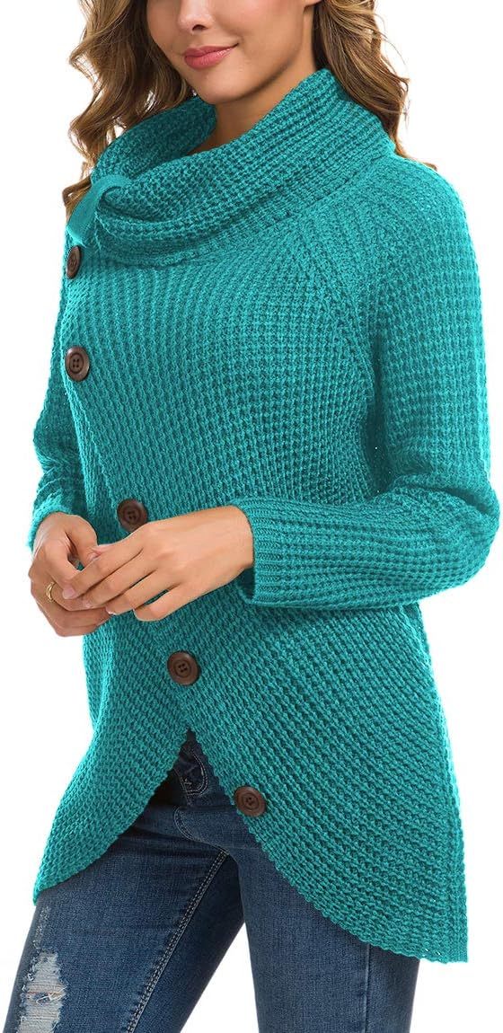 Women's Chunky Turtleneck Long Sleeve Asymmetric Hem Loose Knit Pullover Sweaters