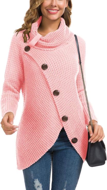 Women's Chunky Turtleneck Long Sleeve Asymmetric Hem Loose Knit Pullover Sweaters