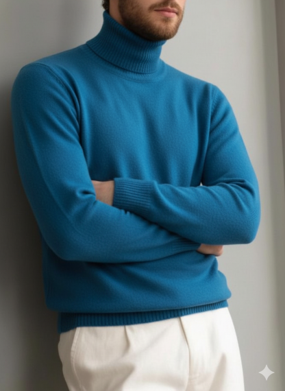 Men's comfortable textured cashmere turtleneck warm sweater