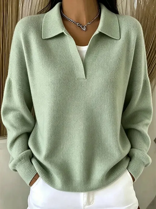 Women‘s Ribbed Knit Polo Sweater â Soft Relaxed Fit for Everyday Wear s