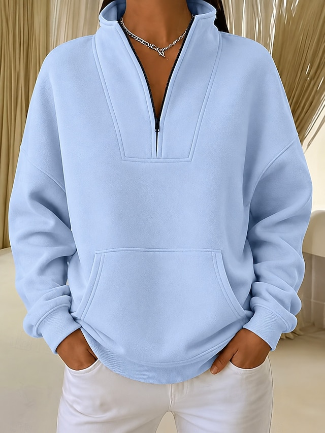 🔥 Women Stand‑Collar Half Zip Pullover Sweatshirt With Kangaroo Pocket🔥