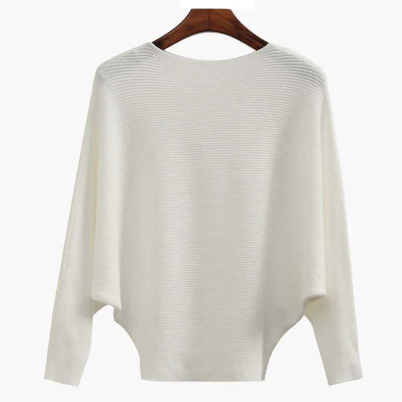 Women's Boat Neck Bat Sleeve Knitted Sweater