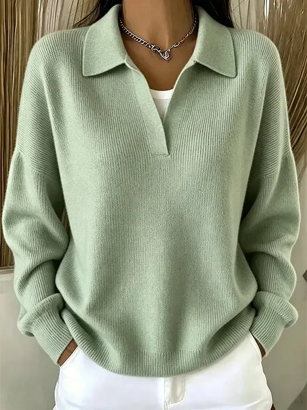 Women‘s Ribbed Knit Polo Sweater â Soft Relaxed Fit for Everyday Wear s