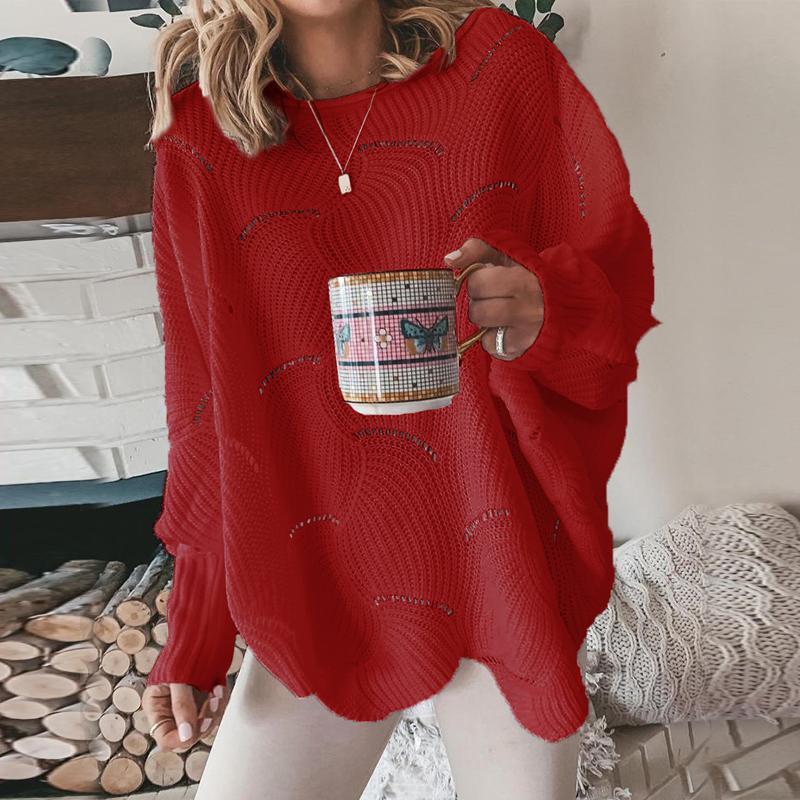 Women Hollow Out Sweater Elegant Loose S Knitted Pullovers Female Casual O Neck Solid Color Sweaters