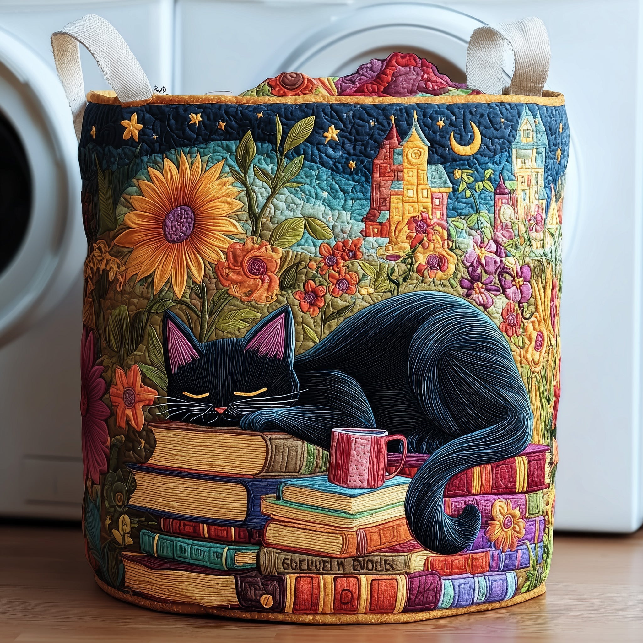 Sleeping Cat Quilted Laundry Basket GFTOMA3737