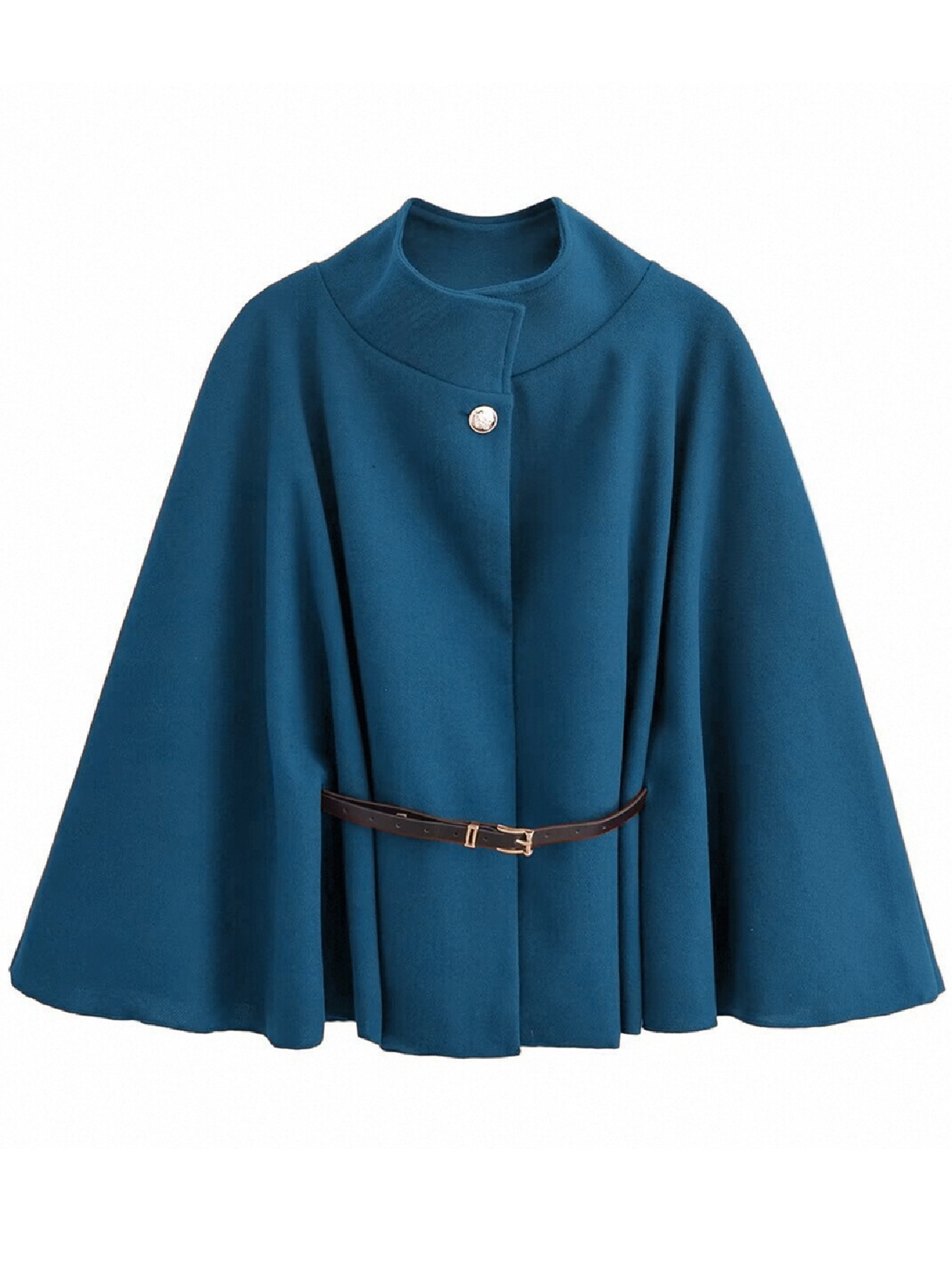 Women's Winter Fashion Casual Solid Color Waist Strap Woolen Cloak Jacket