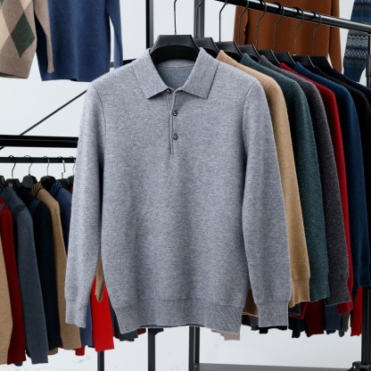 2025 Men's autumn and winter new men's business cashmere knitted polo