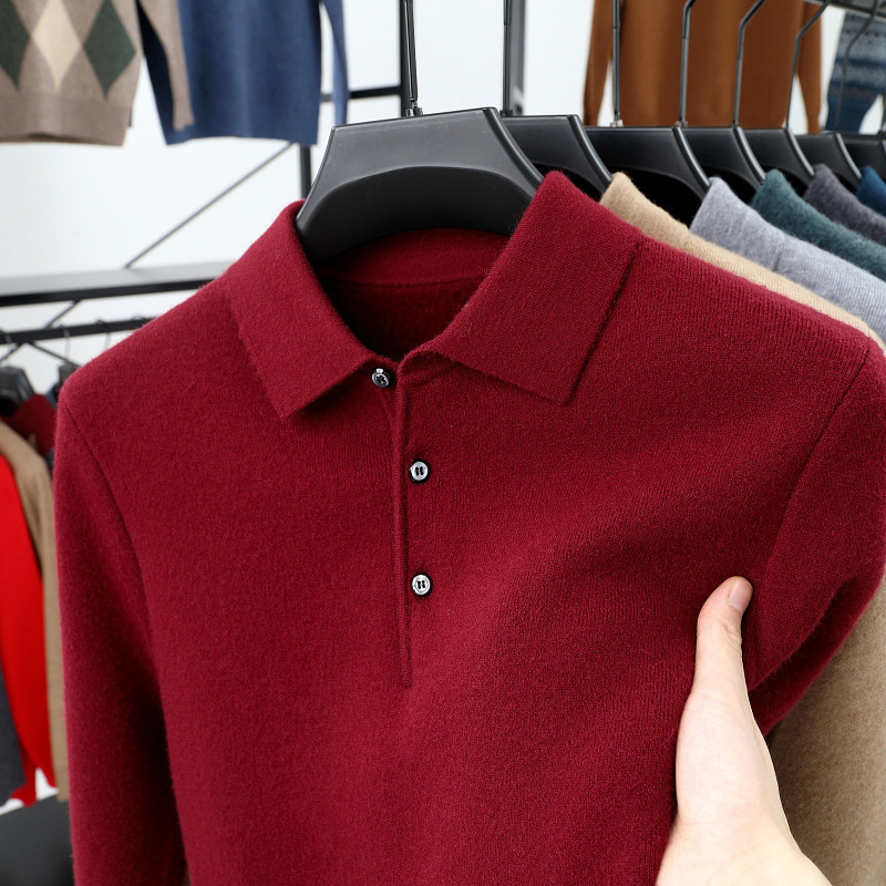 2025 Men's autumn and winter new men's business cashmere knitted polo