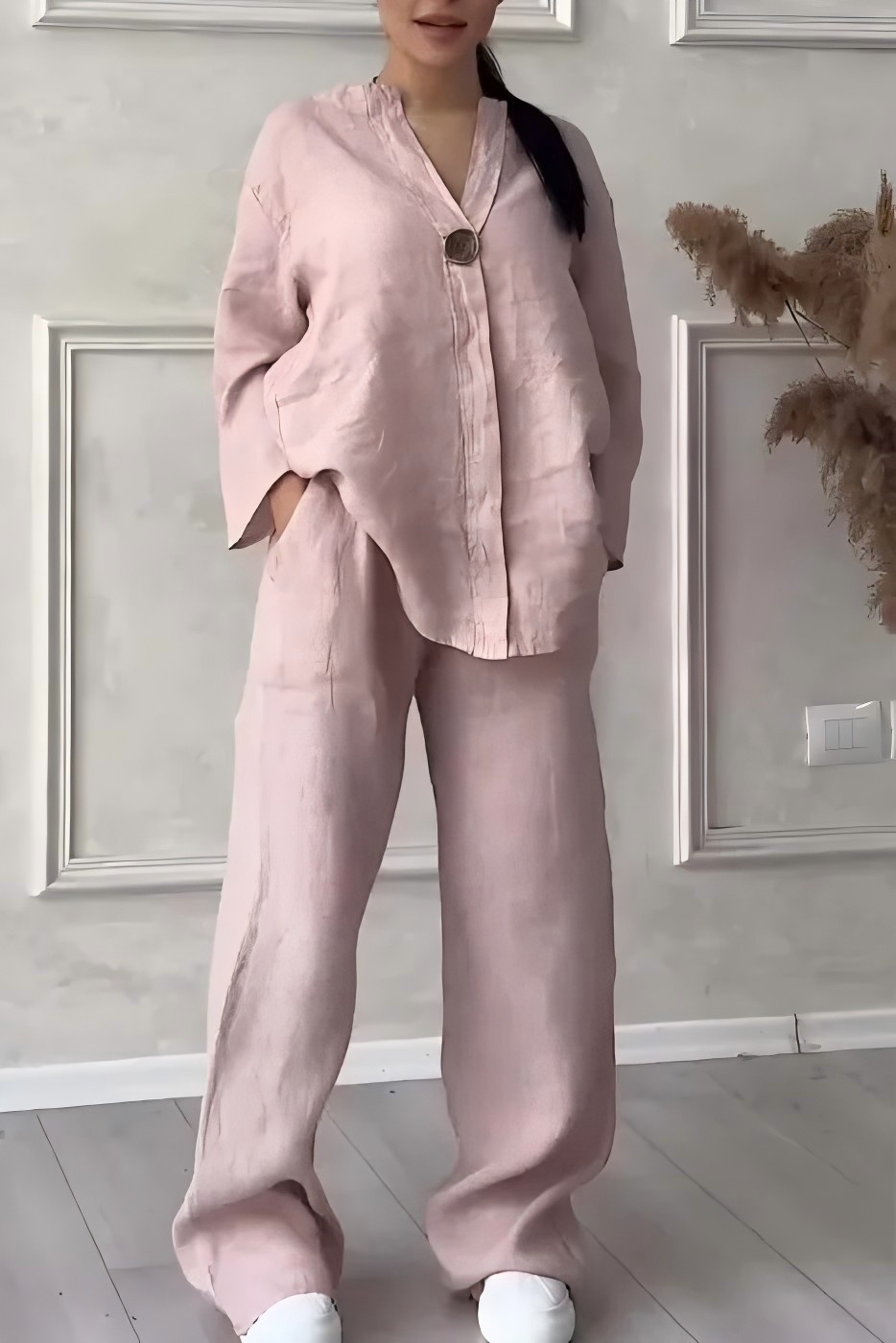 CLEARANCE SALE🔥 Women's Casual button decorated cotton and linen two-piece set