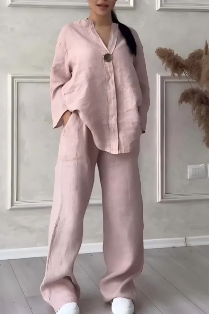 CLEARANCE SALE🔥 Women's Casual button decorated cotton and linen two-piece set