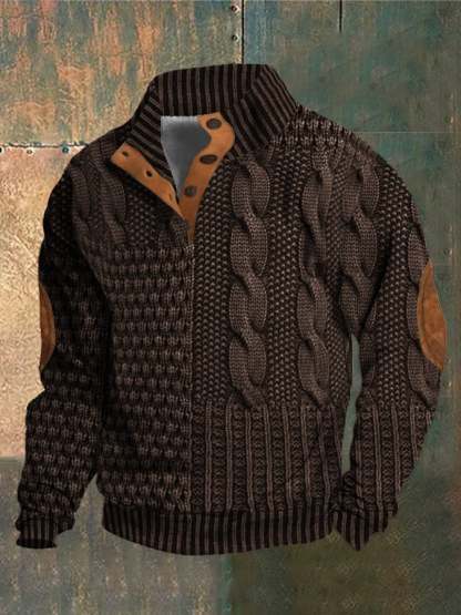 Men's Casual Retro Cashmere Stand Collar Button Sweatshirt
