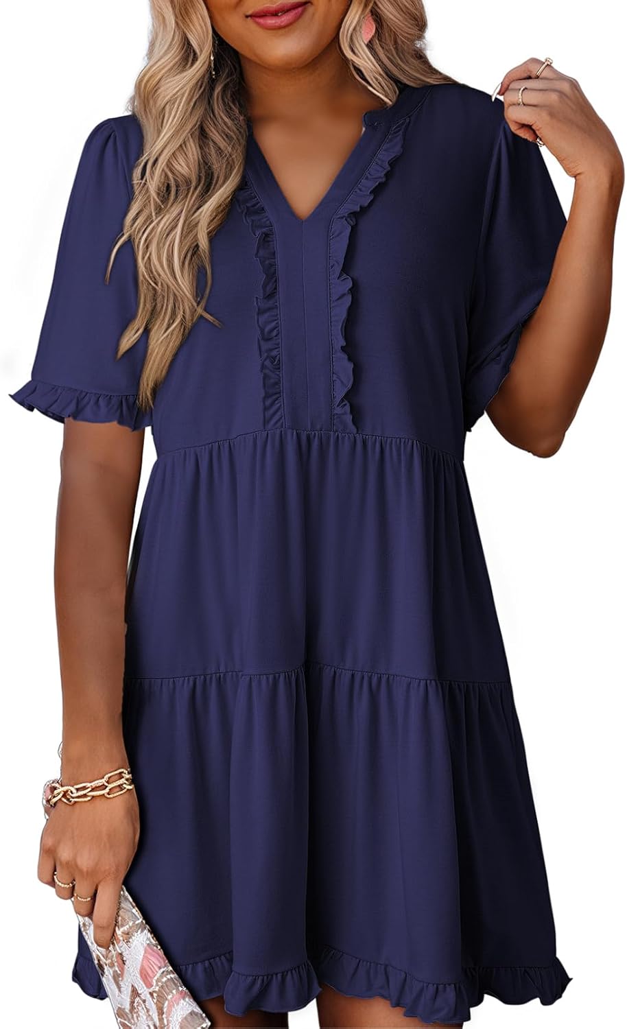 Womens Dresses 2025 Summer Spring V Neck Short Sleeve Casual A Line Fl