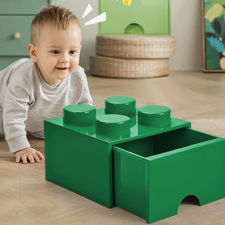 Boîte de rangement pour briques de construction de style tiroir, étanche à la poussière, empilable (25 cm x 25 cm x 18 cm)