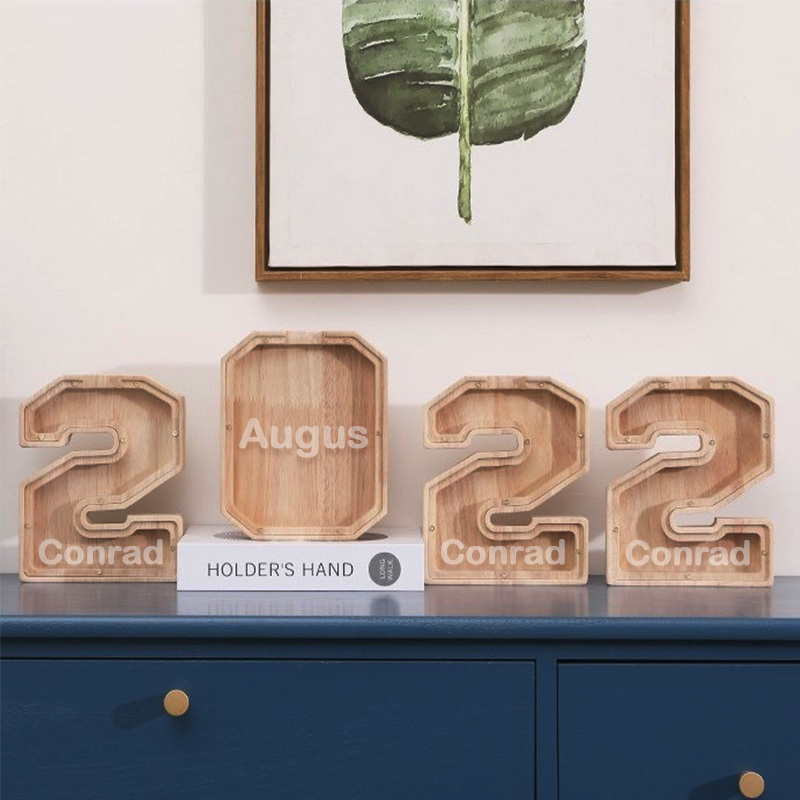 Tirelire pour enfants, tirelire en bois avec chiffre porte-bonheur, cadeau d'anniversaire idéal