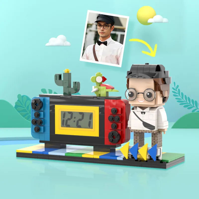 Horloge personnalisée avec figurines Gobricks, cadeau idéal pour les enfants, les amoureux, la fête des pères, la fête des mères et les anniversaires.