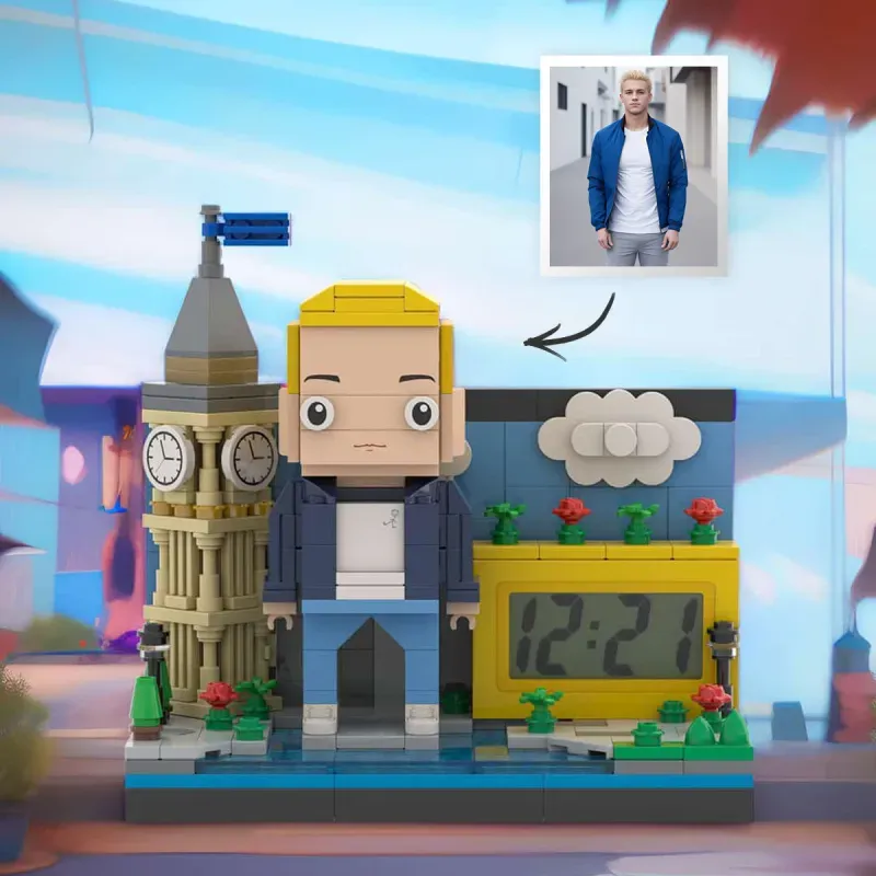 Horloge personnalisée avec figurines Gobricks, cadeau idéal pour les enfants, les amoureux, la fête des pères, la fête des mères et les anniversaires.