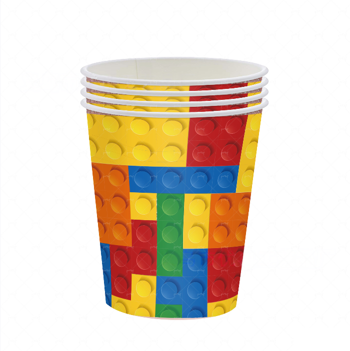 Kit de fête d'anniversaire sur le thème des briques, nappe, assiettes et serviettes style briques de construction pour une décoration de fête amusante