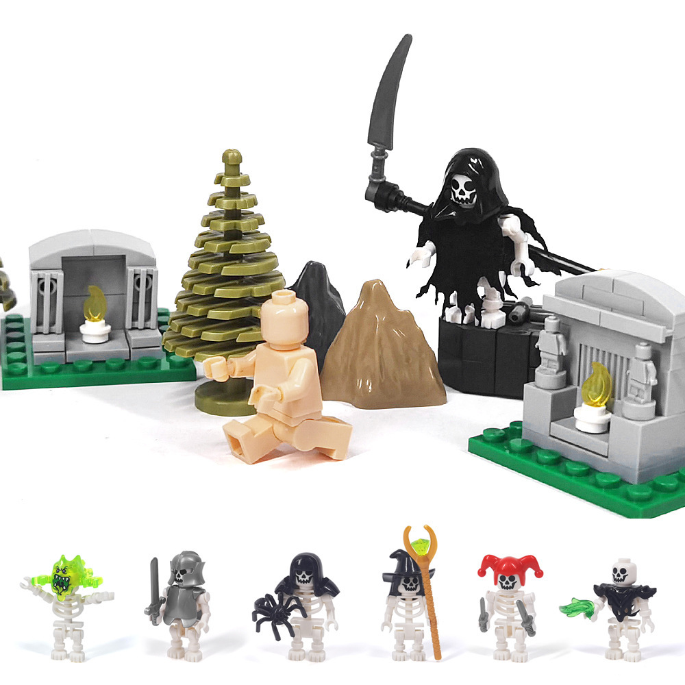 Figurines de squelettes d'Halloween, figurines de fantômes et de dieux de la mort, figurines de scènes de cimetière à construire