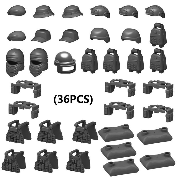 Accessoires pour figurines MOC, sacs d'équipement militaire, casques, gilets, sacs de sable et petits accessoires de construction-BricksBulk.Fr