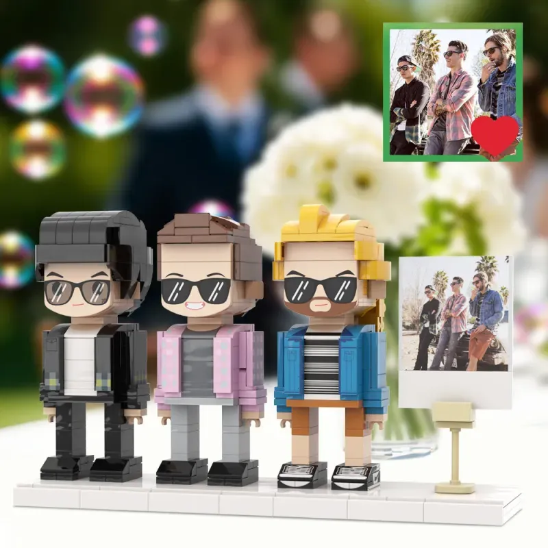 Figurines Bricks personnalisées avec cadre photo, mini-figurines Bricks personnalisées (1 à 3 pièces), cadeaux parfaits pour la Saint-Valentin, un mariage, la fête des mères, la fête des pères et Noël.-BricksBulk.Fr