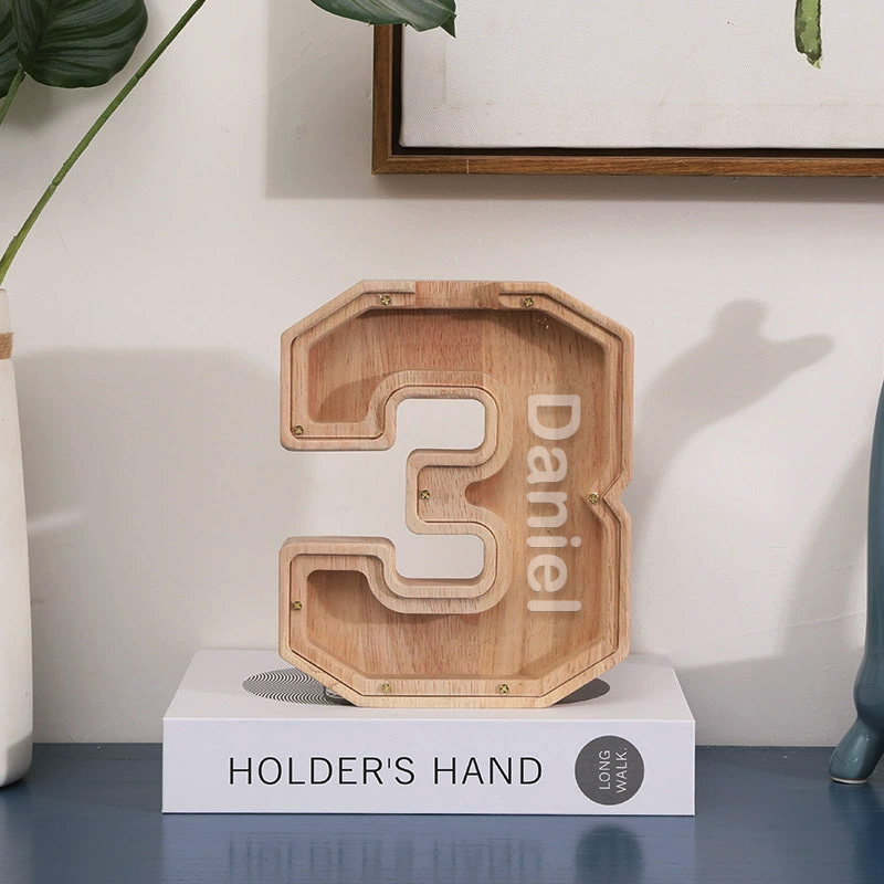 Tirelire pour enfants, tirelire en bois avec chiffre porte-bonheur, cadeau d'anniversaire idéal