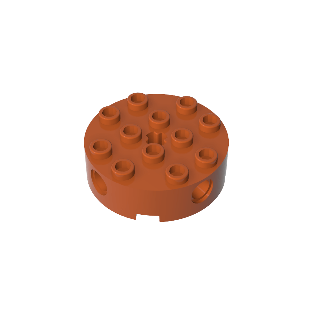 Brique ronde 4 x 4 avec 4 trous latéraux pour goupilles et un trou central pour l'axe-MyGobricksFr