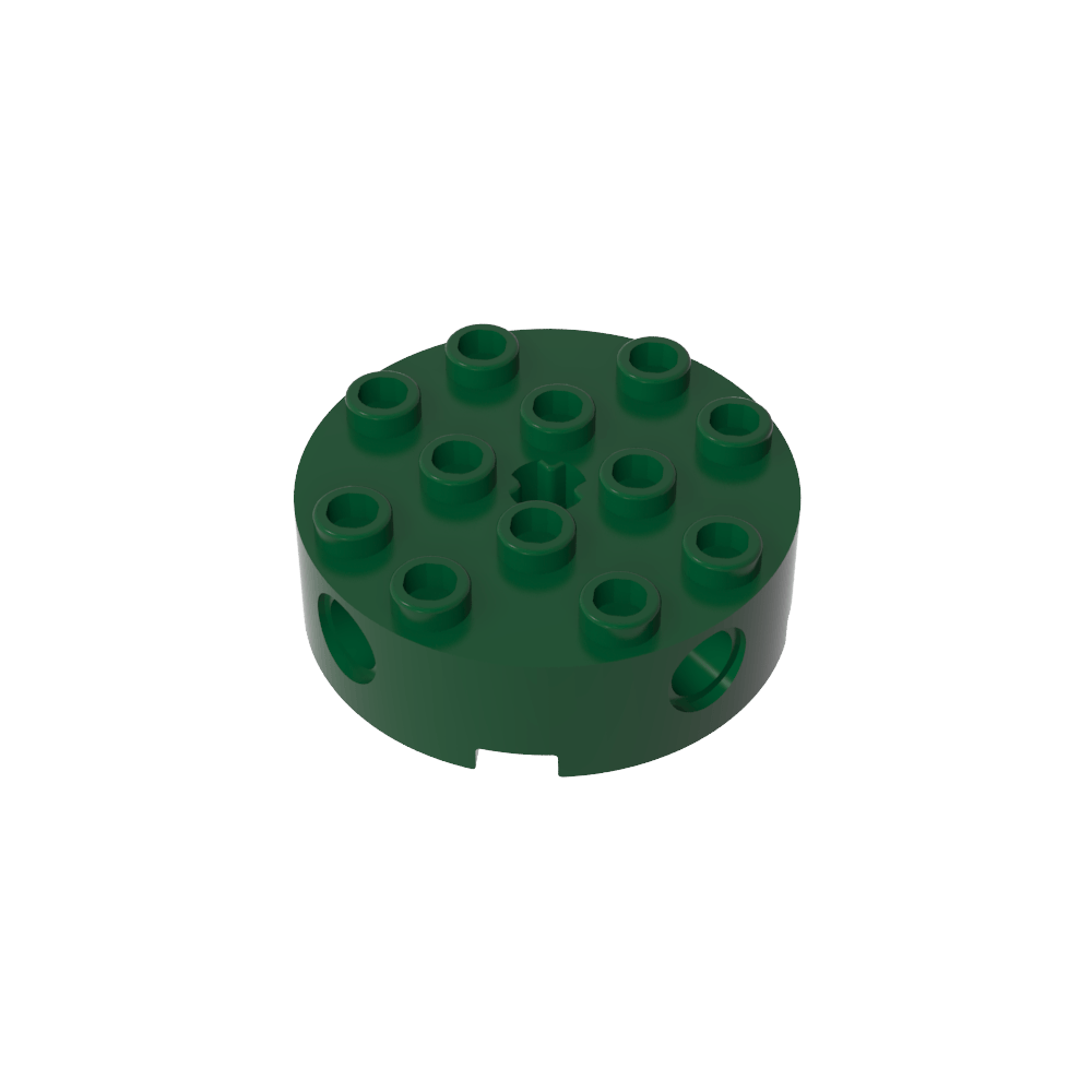Brique ronde 4 x 4 avec 4 trous latéraux pour goupilles et un trou central pour l'axe-MyGobricksFr