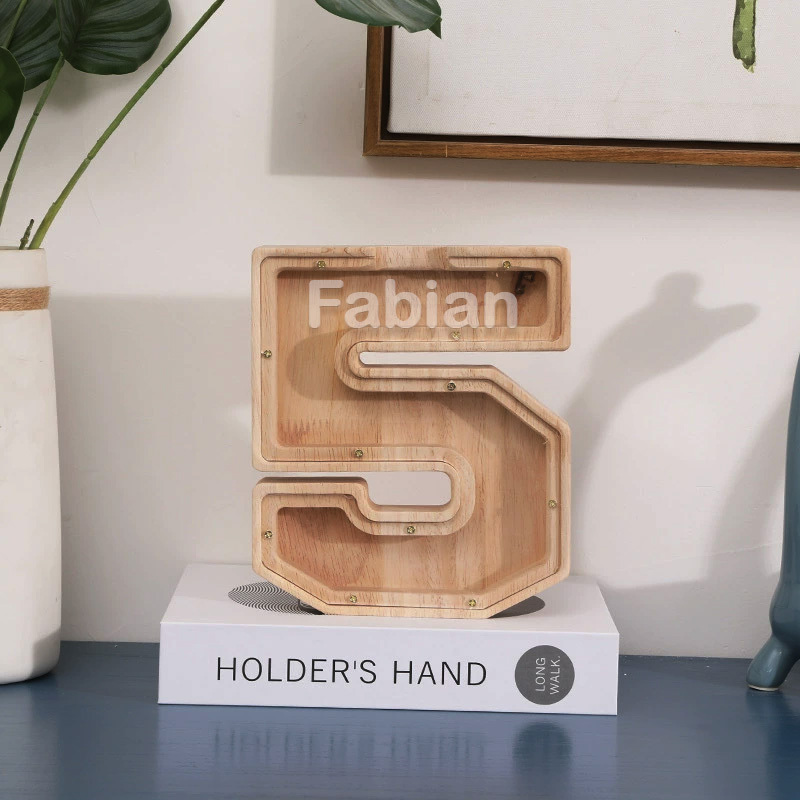Tirelire pour enfants, tirelire en bois avec chiffre porte-bonheur, cadeau d'anniversaire idéal