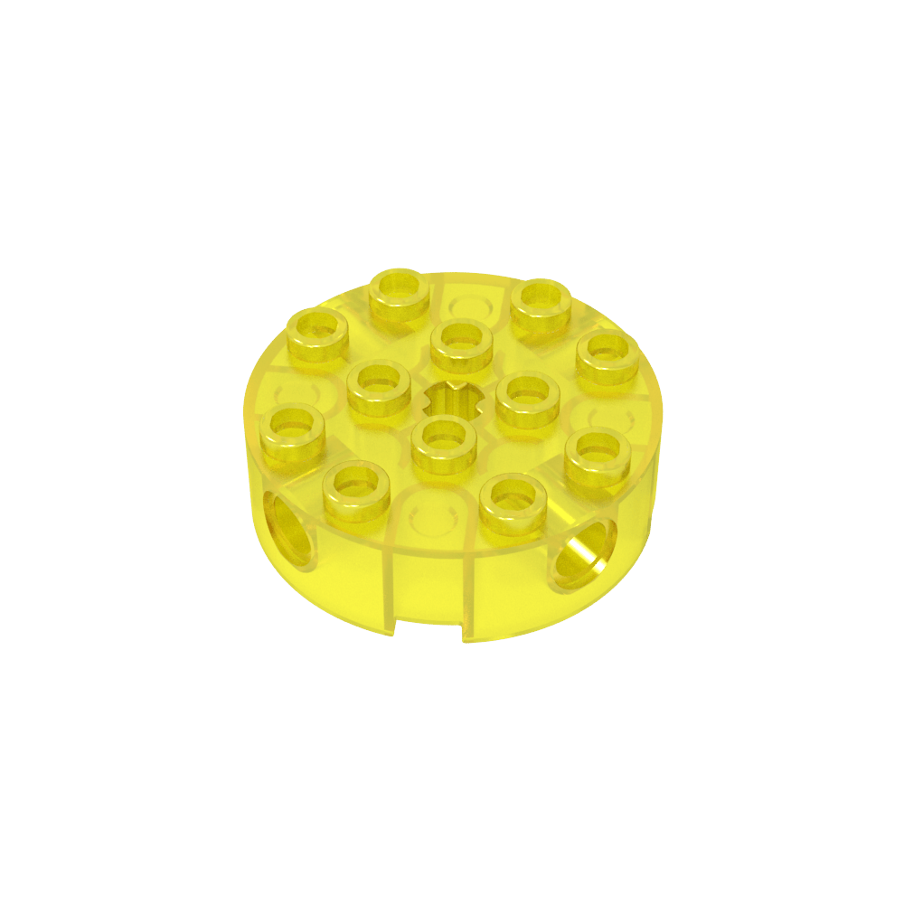 Brique ronde 4 x 4 avec 4 trous latéraux pour goupilles et un trou central pour l'axe-MyGobricksFr