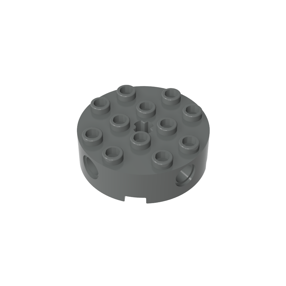 Brique ronde 4 x 4 avec 4 trous latéraux pour goupilles et un trou central pour l'axe-MyGobricksFr