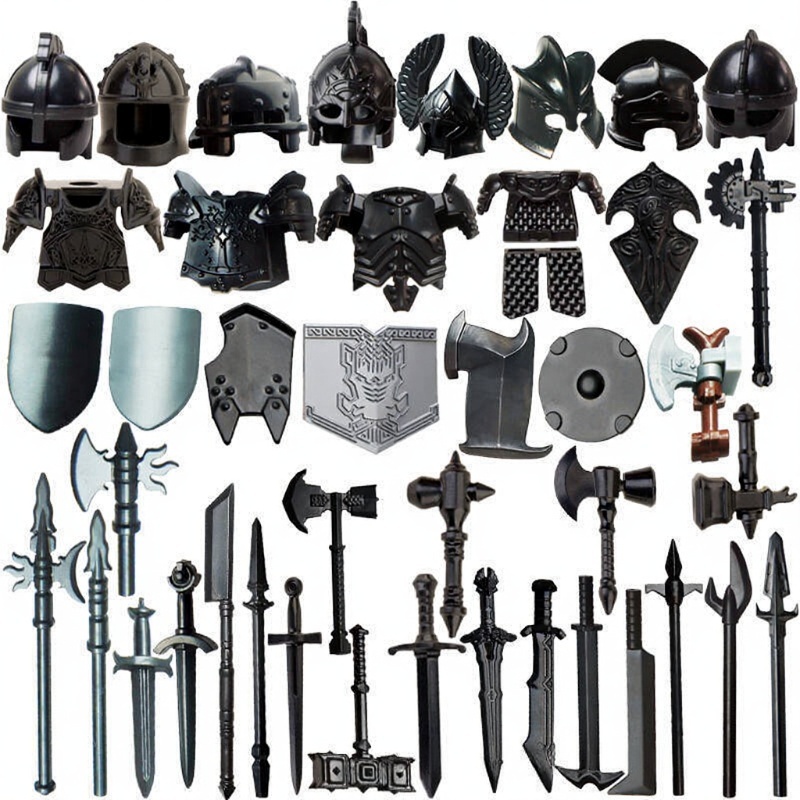Compatible avec les accessoires de figurines de construction en plastique, les armures militaires, les blocs de construction de casques, les ensembles d'armes et d'équipements de protection
