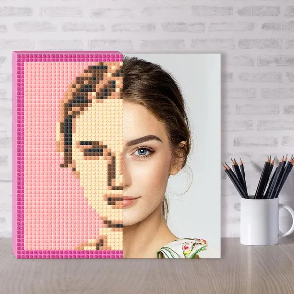 Cadre photo pixel art personnalisé, portrait en briques pixel art personnalisé, cadeau unique pour la fête des mères, la fête des pères, la Saint-Valentin ou un anniversaire