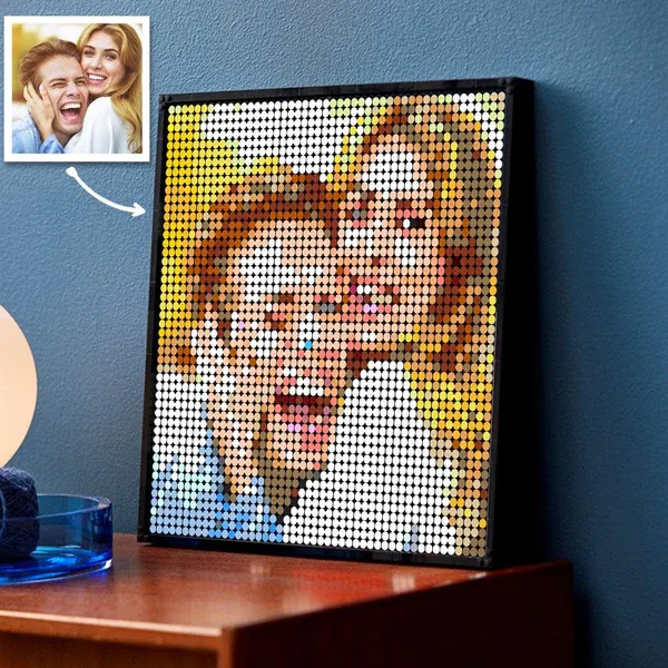 Cadre photo pixel art personnalisé, portrait en briques pixel art personnalisé, cadeau unique pour la fête des mères, la fête des pères, la Saint-Valentin ou un anniversaire