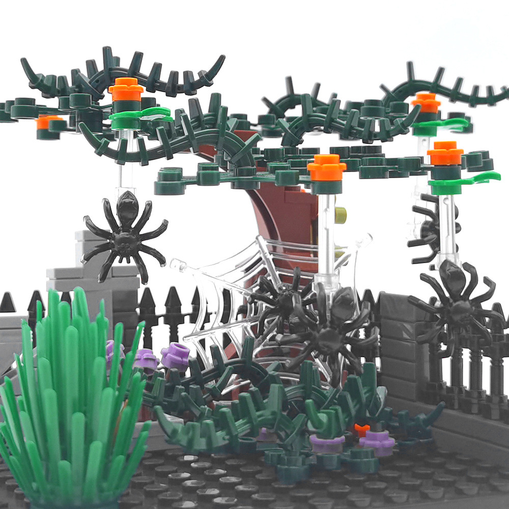 Blocs de construction pour décorations d'Halloween, scène de rue de cimetière avec fantôme et dieu de la mort, ornements de scène MOC