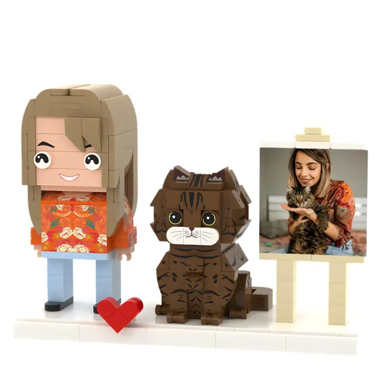 Figurines en briques personnalisées représentant des personnes avec un chien ou un chat, ensembles de jouets de figurines en briques personnalisées-BricksBulk.Fr