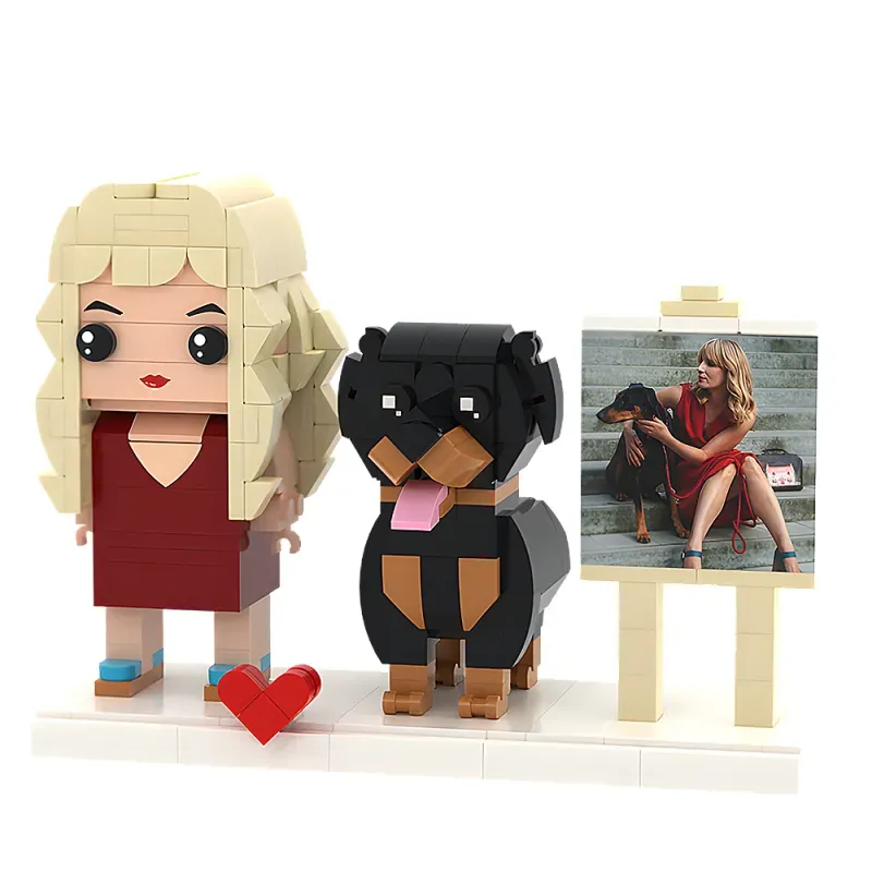 Figurines en briques personnalisées représentant des personnes avec un chien ou un chat, ensembles de jouets de figurines en briques personnalisées-MyGobricksFr