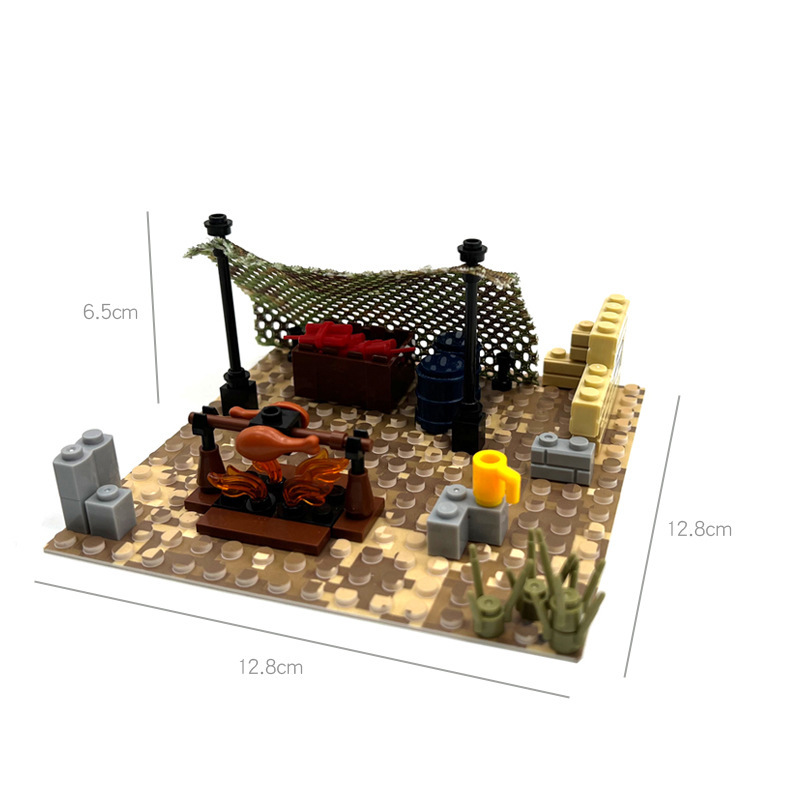 Ensemble de décor militaire désertique, ensemble de décor de camp de commandement avec poste de sentinelle, scène MOC à assembler soi-même avec de petits blocs de construction.-BricksBulk.Fr