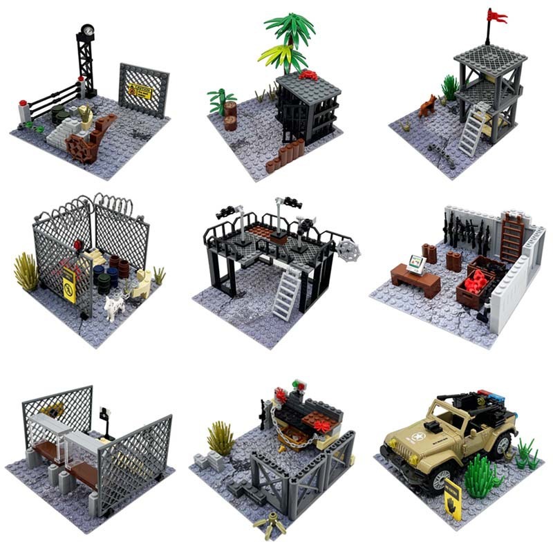 Scène de base militaire MOC, poste de sentinelle et stand de tir, ensemble de petits blocs de construction à assembler soi-même-BricksBulk.Fr