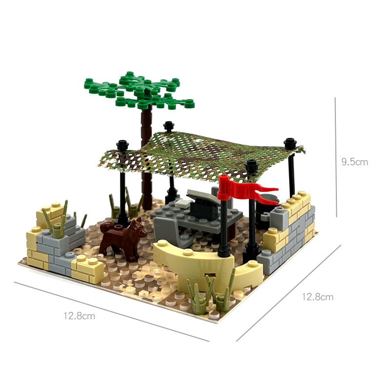 Ensemble de décor militaire désertique, ensemble de décor de camp de commandement avec poste de sentinelle, scène MOC à assembler soi-même avec de petits blocs de construction.-BricksBulk.Fr