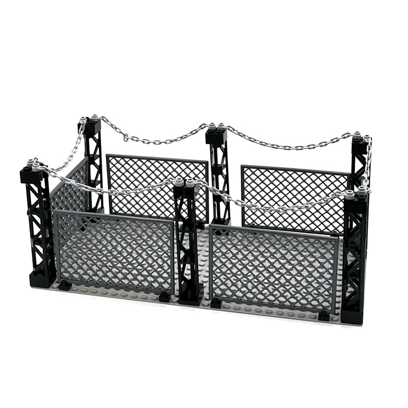 Clôture militaire en chaînes, filet de protection pour dinosaures, scène MOC avec petits blocs de construction-BricksBulk.Fr