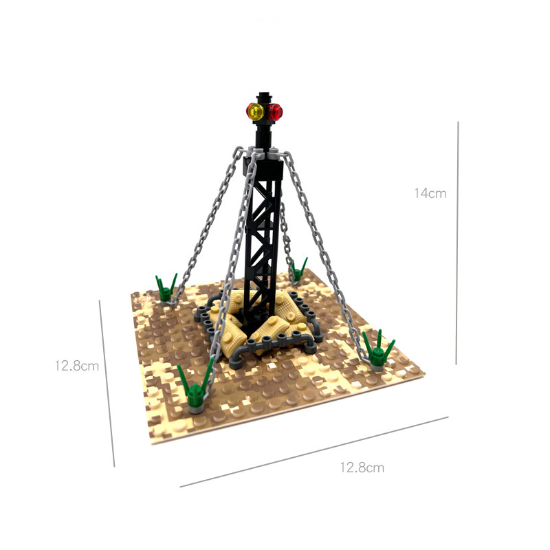 Ensemble de décor militaire désertique, ensemble de décor de camp de commandement avec poste de sentinelle, scène MOC à assembler soi-même avec de petits blocs de construction.-BricksBulk.Fr