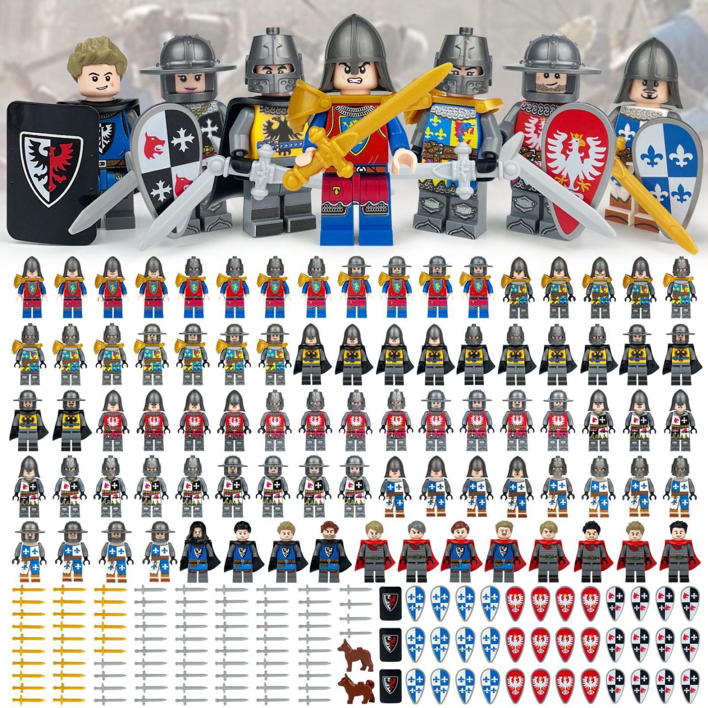 Ensemble de 99 figurines de chevaliers médiévaux, accessoires d'armes pour soldats militaires (1813), figurines de soldats de château.