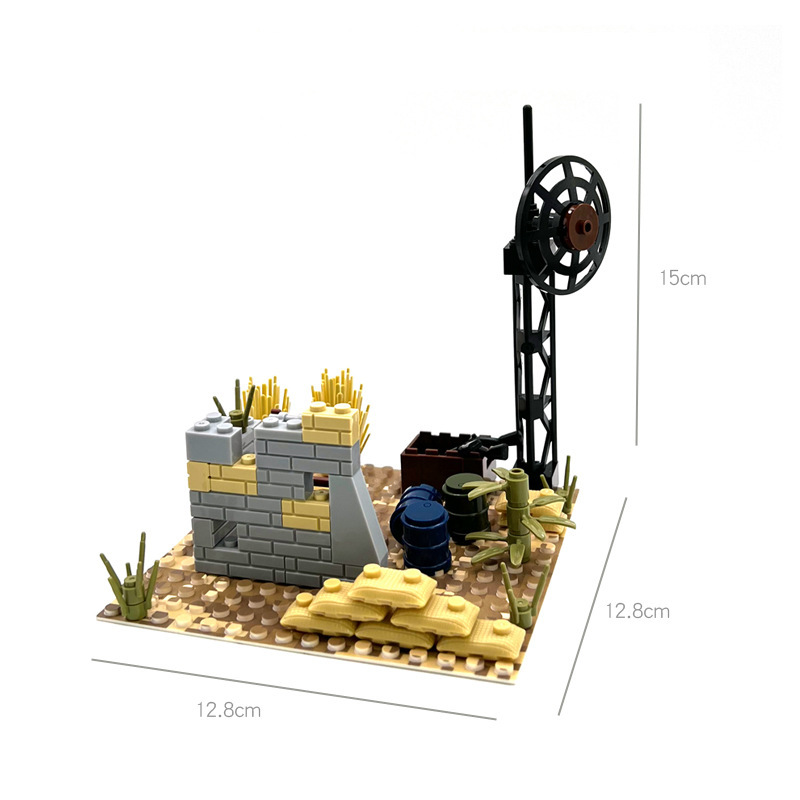 Ensemble de décor militaire désertique, ensemble de décor de camp de commandement avec poste de sentinelle, scène MOC à assembler soi-même avec de petits blocs de construction.-BricksBulk.Fr